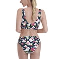 thumbnail image 3 of Daiia Rabbit And Rose printed 2 piece Swimsuit Bikinis for Women High Waisted Racerback Bathing Suits Summer Tummy Control Scoop Neck Swimwear-Medium, 3 of 8