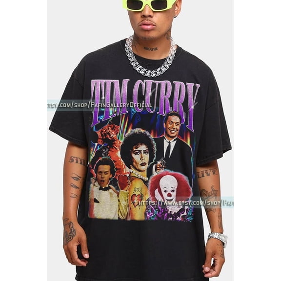 Tim Curry Actor Characters Graphic T-shirt Tim Curry Movie Shirt Black Rocky Horror Picture Show Tee Pennywise the Clown Top