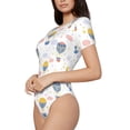 thumbnail image 2 of KLL Women 's Crew Neck Bodysuit Jumpsuits Hot Air Balloon Print Short onesies Stretch T Shirts, 2 of 7