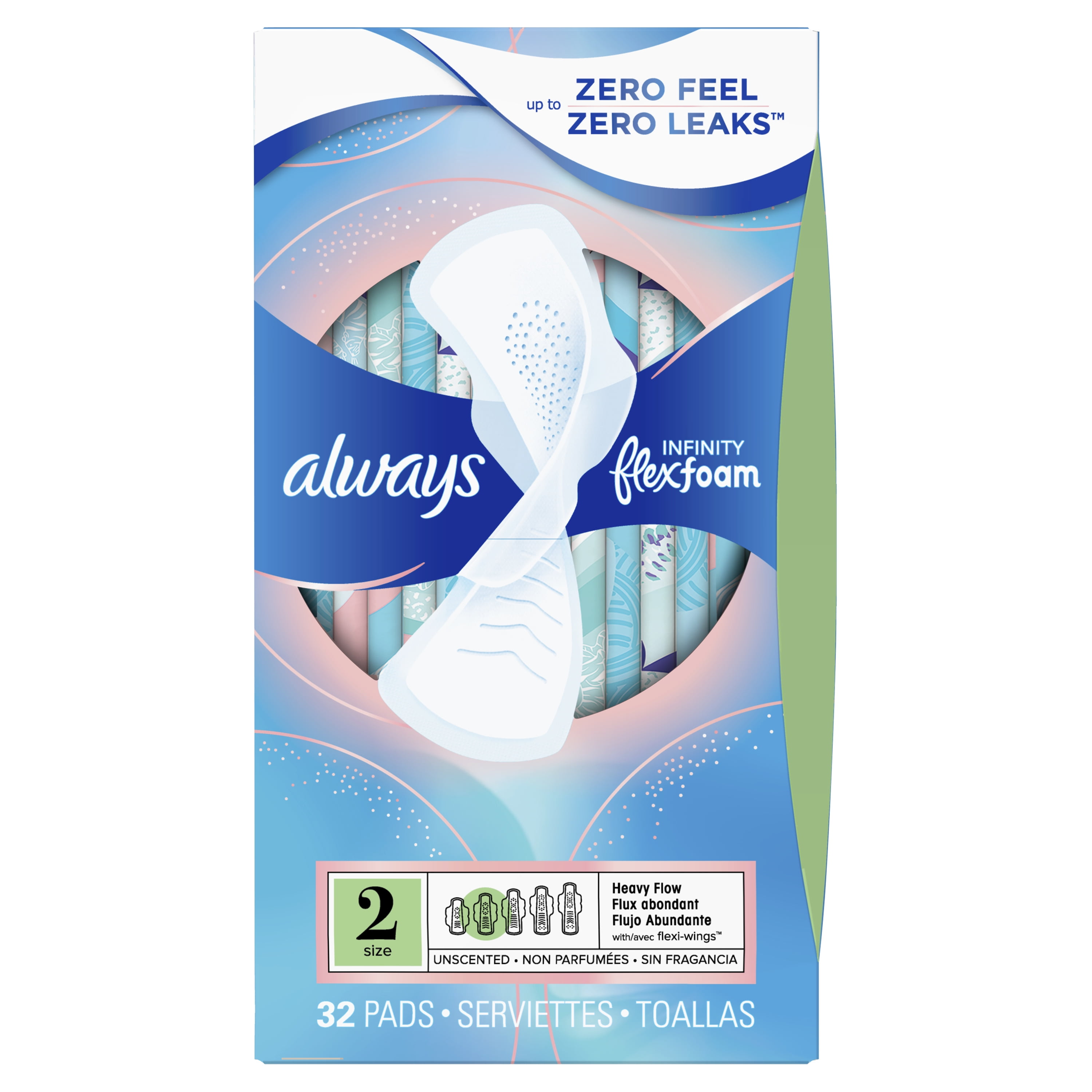 Always Infinity Extra Heavy Pads with Wings, Unscented, Size 3, 2 pack of 28 ct - 56 total counts