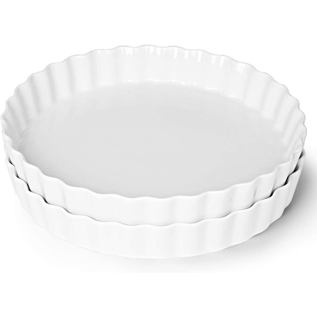 Pie Pans, Ceramic Quiche Pans Round Pie Tins for Baking Oven Safe 11 Inches Set of 2, White