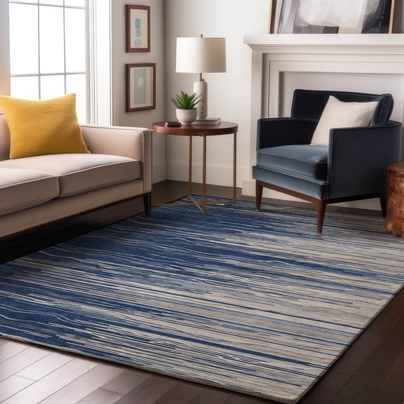 Addison Rugs Mayfield Premium Machine Washable Transitional Stripes Navy Rectangle Rug, 9' x 12'
