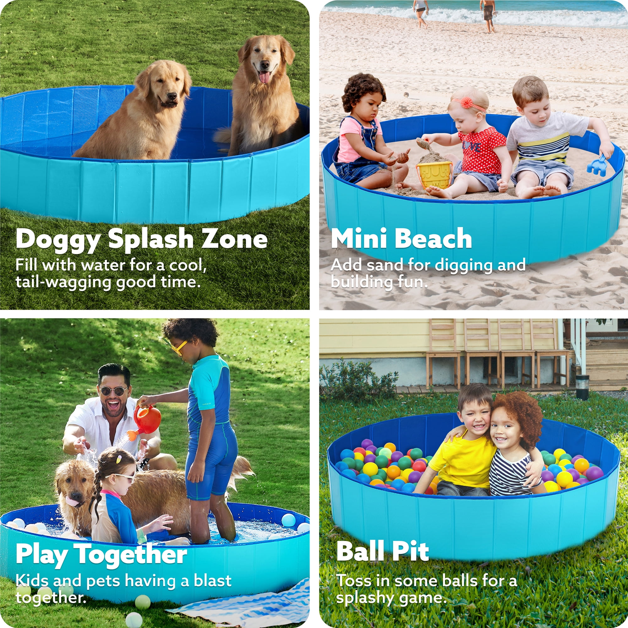 JOYFY Foldable Pool Plastic Kiddie Pool, Portable Doggie Swimming Pool for Dogs Cats and Kids(63" x 12", Blue)