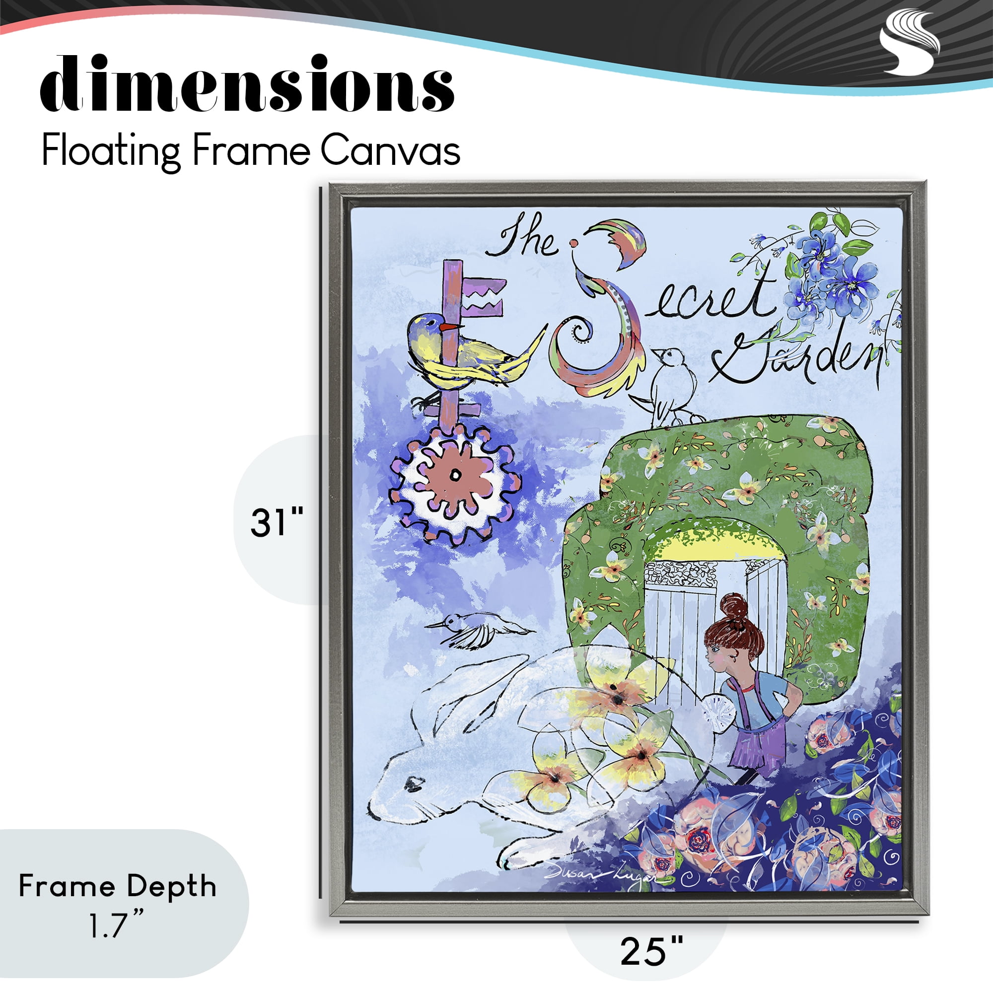 Stupell Industries Secret Garden Folk Illustration Gray Framed Floater Canvas Wall Art, design by Susan Lugar