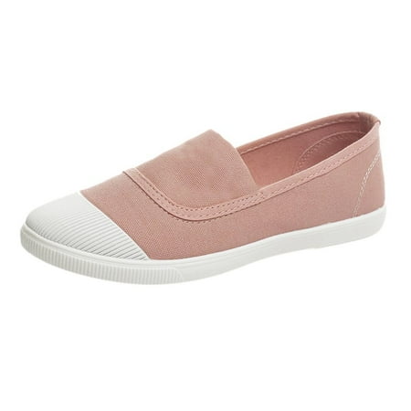 

Ykohkofe Women Girls Round Toe Solid Casual Loafers Singles Doug Canvas Shoes Pink 7