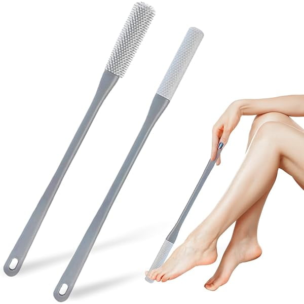 wonima11 Toe Gap Cleaning Brush, 15.7" Foot Scrubber in Shower with Long Handle, Soft Cleaning Bath Brush, Feet Cleaner, Scrub Foot Care for Seniors, Elderly, Disabled Men and Women