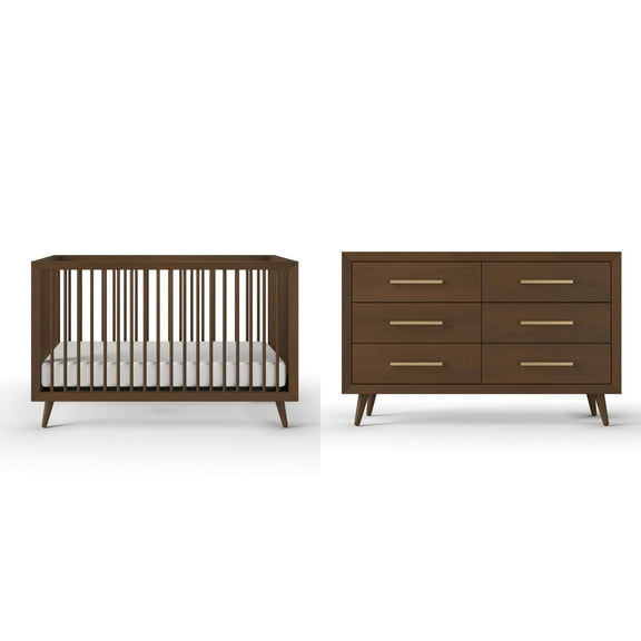 Child Craft Cranbrook Crib and Dresser Nursery Set, 4-in-1 Convertible Crib with 6-Drawer Dresser, Toasted Chestnut, 2-Piece