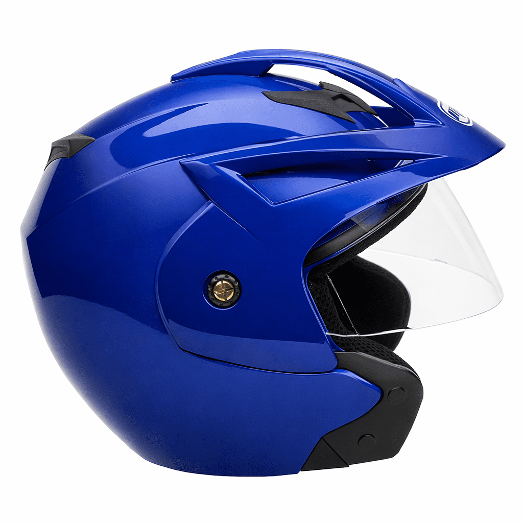MMG Motorcycle Scooter Street Open Face Helmet DOT - Flip Up Shield - Gloss Blue (X-Large) Model 20
