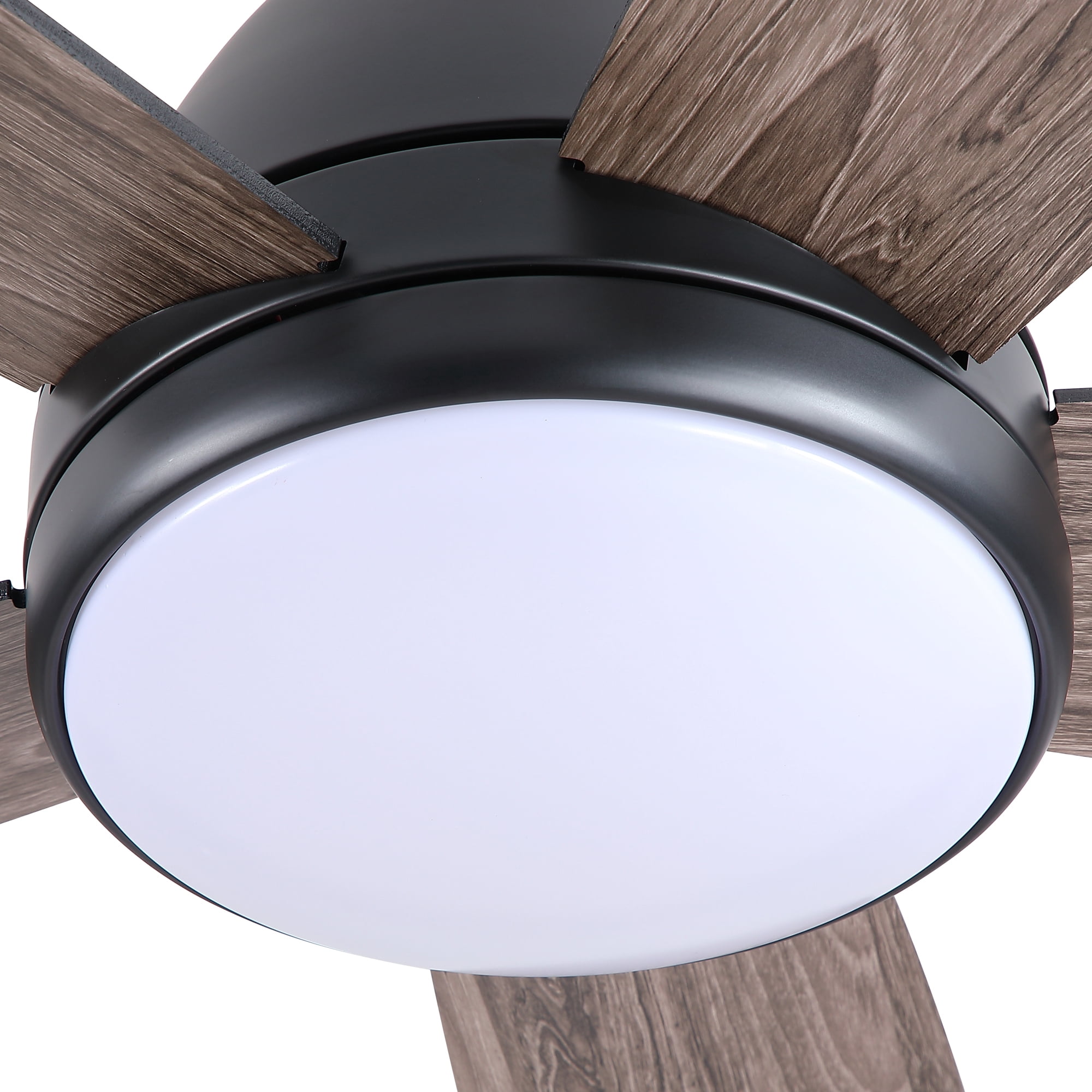 Leumius 52" Black Ceiling Fan with Intergrated LED Light Kit, Remote Control, 5 Plywood Blades and Work with Smart APP for Living Room Bedroom