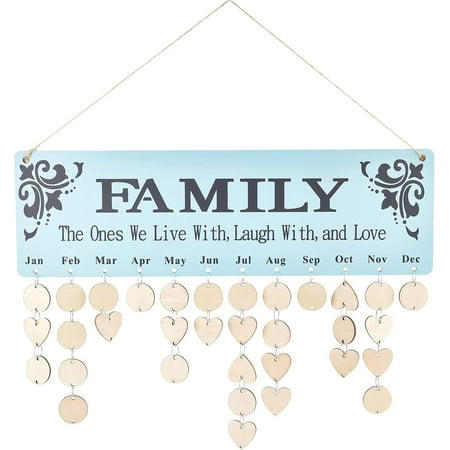 Family Birthday Reminder Calendar Wooden Birthday Calendar Wall Hanging Tags Family Birthday Sign with 100 Blank Tags Gifts for Birthdays Mom Grandpa Christmas Home Classroom Bar Decor DIY