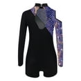 thumbnail image 4 of YONGHS Kids Girls Gymnastics Glitter Unitard Cold Shoulder Long Sleeve Rhinestones Color Block Patchwork Leotard Snakeskin Blue 8, 4 of 5