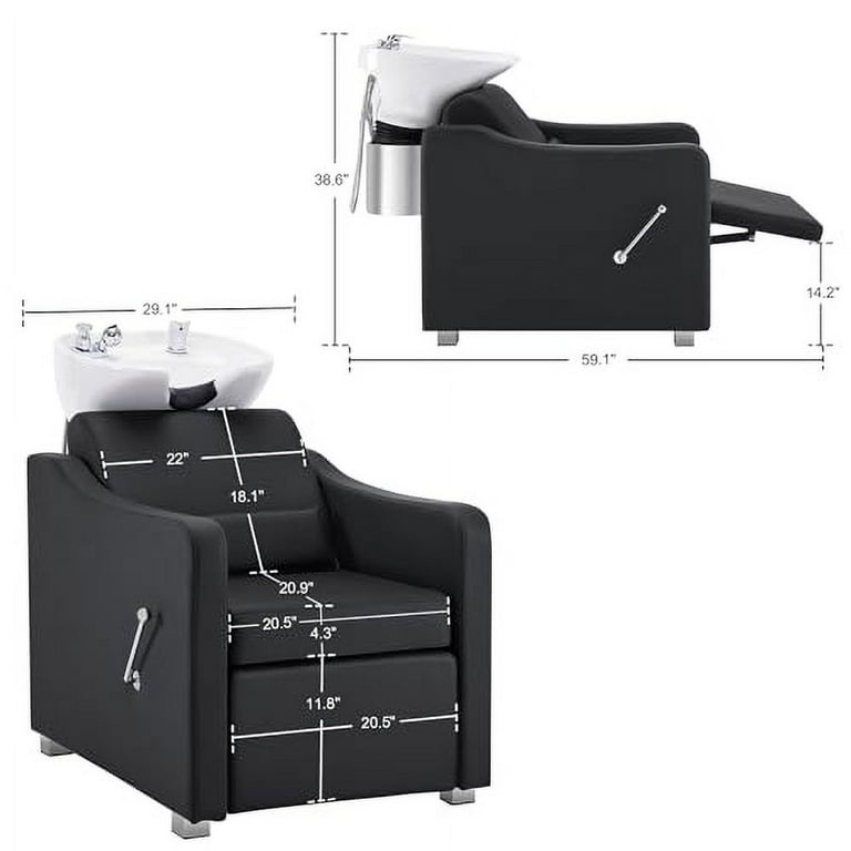 BarberPub Backwash Shampoo Station Chair, Adjustable Porcelain