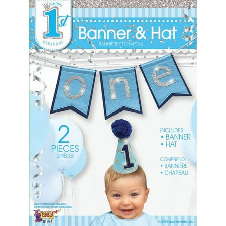 First Birthday Banners - First Birthday Boy Banner & Hat Set