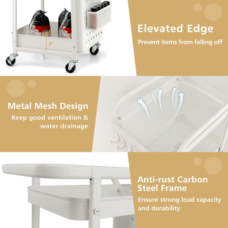 Finihen Rolling Cart, Kitchen Island Cart, 3-Tier Utility Storage Cart with DIY Pegboard Baskets, for Kitchen, Dining Room, White Finihen Rolling Cart, Kitchen Island Cart, 3-Tier Utility Storage Cart with DIY Pegboard Baskets, for Kitchen, Dining Room, White