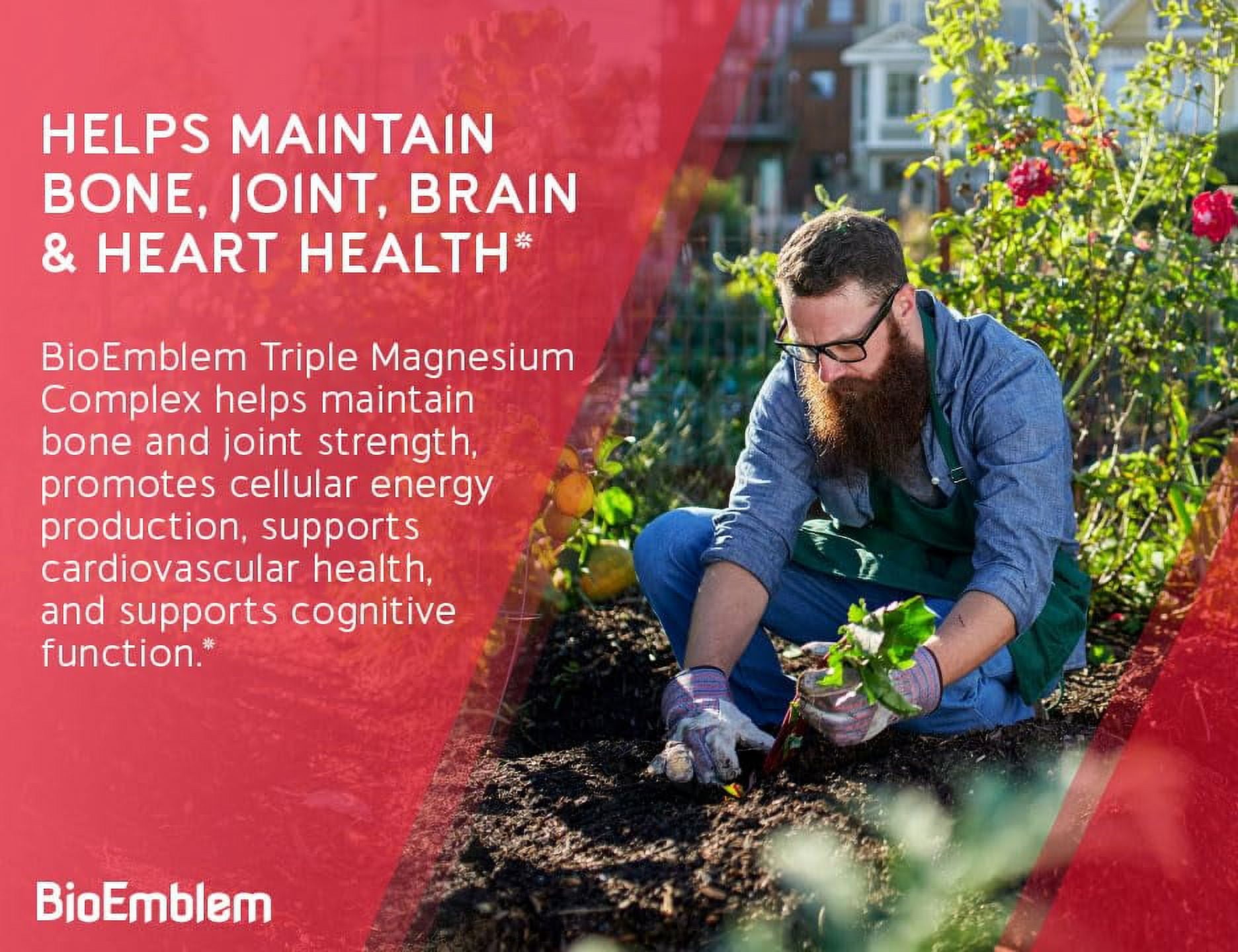 BioEmblem Triple Magnesium Complex | 300mg of Magnesium Glycinate, Malate, Citrate for Muscles, Nerves, Energy | High Absorption | Vegan, Non-GMO | 90 Capsules