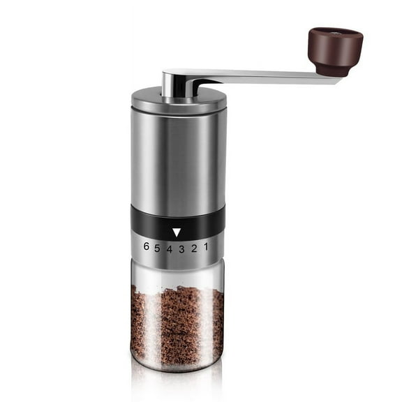 Manual Coffee Grinder - Hand Coffee Mill with Ceramic Burrs 6 Adjustable Settings - Portable Hand Crank (