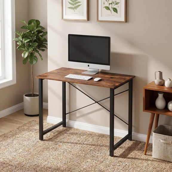 Kelno 31" Computer Desk Gaming Table Home Office Writing Study Workstation with Sturdy Metal Frame, Rustic Brown