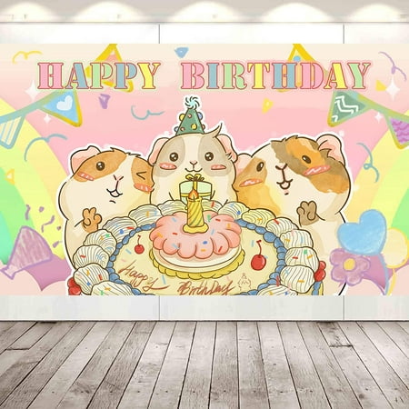 Image of Guinea Pig Theme Birthday Backdrop - High-Quality Party Decorations | 5X3ft Vinyl | Seamless & Vibrant