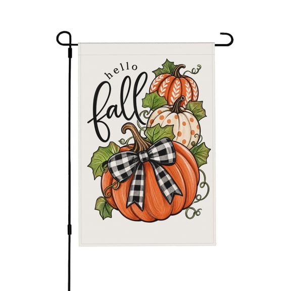 Garden Flag with Pumpkins and Plaid Bow Design for Outdoor Decor 12x18