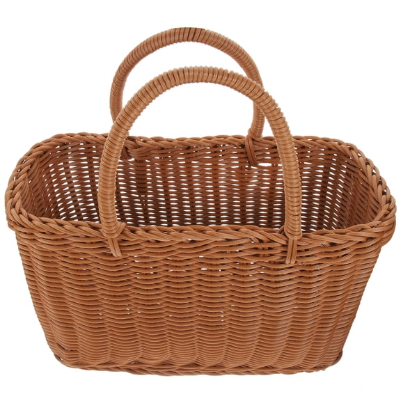 OULII Sturdy Plastic Brown Picnic Basket with Handle for Fruit Storage and Decor