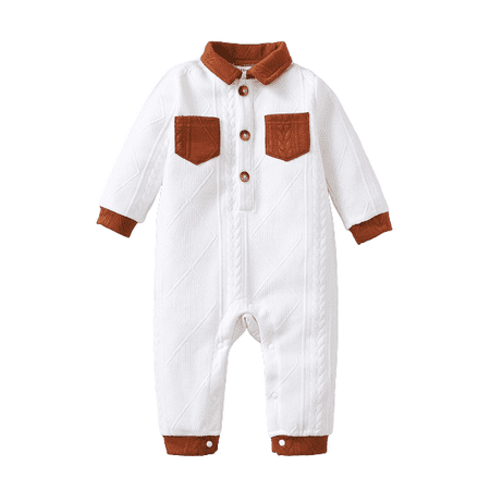 

Kucnuzki Baby Boy Winter Clothes 6 Months Baby Boys Casual Bodysuits 9 Months Long Sleeve Contrast Color Pocket Causal Cozy Lapel Sweatshirt Button Bodysuits White