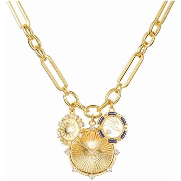 Chunky Gold Heart Necklaces for Women 18K Gold Plated Charm Necklace Sun Pendant Chain Jewelry.