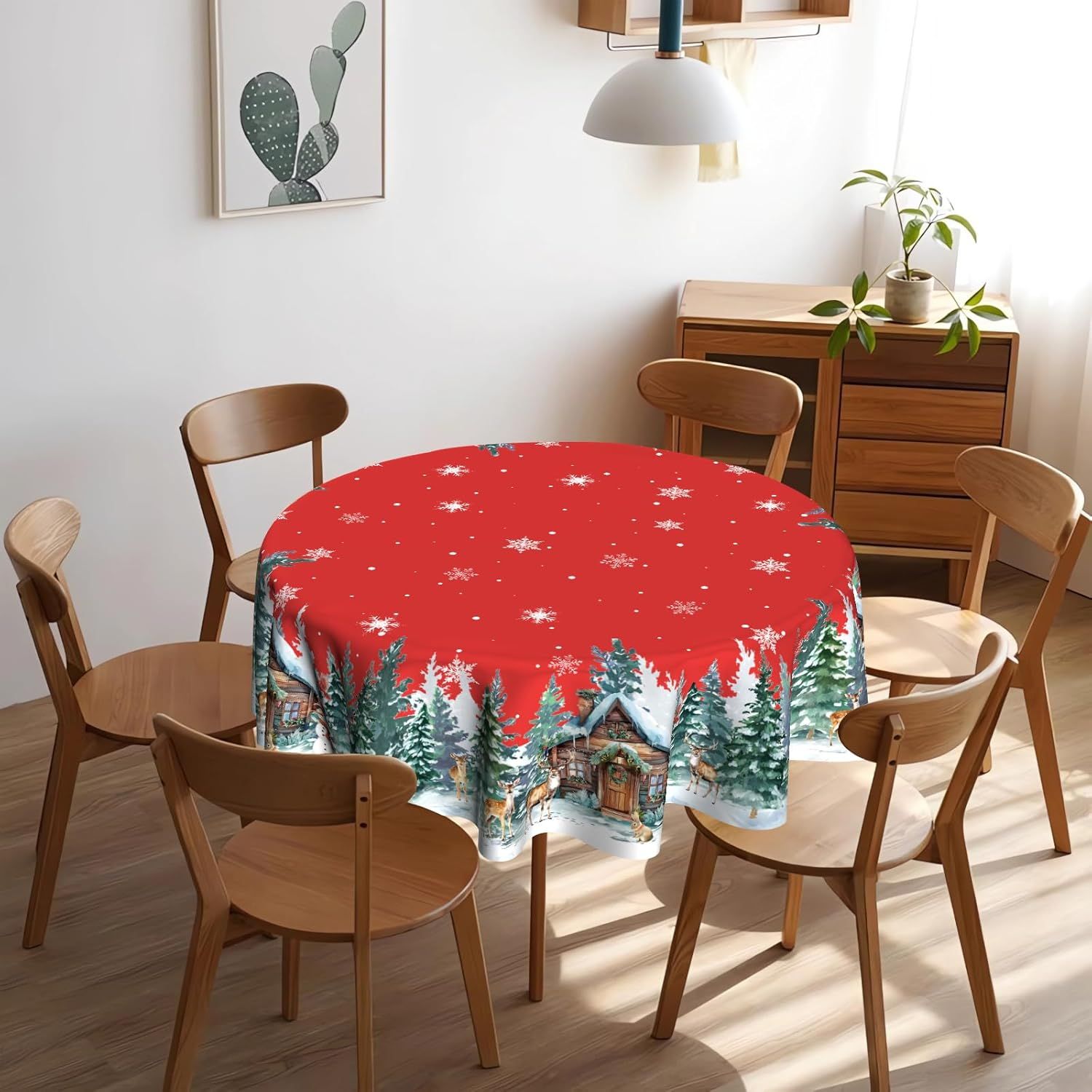 Christmas Round Tablecloth 60 inch Christmas Nativity Table Cloth Xmas Tree Table Cloths Decorations for Home Kitchen Dining Red Buffalo Plaid