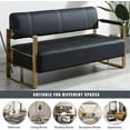 thumbnail image 6 of 58" Faux Leather Couch Office Loveseat Sofa, Mid Century Modern Small Couches with Gold Armrests & Legs, Upholstered 2-Seater Love Seat Couches for Living Room Apartment Shop Anteroom (Black), 6 of 8