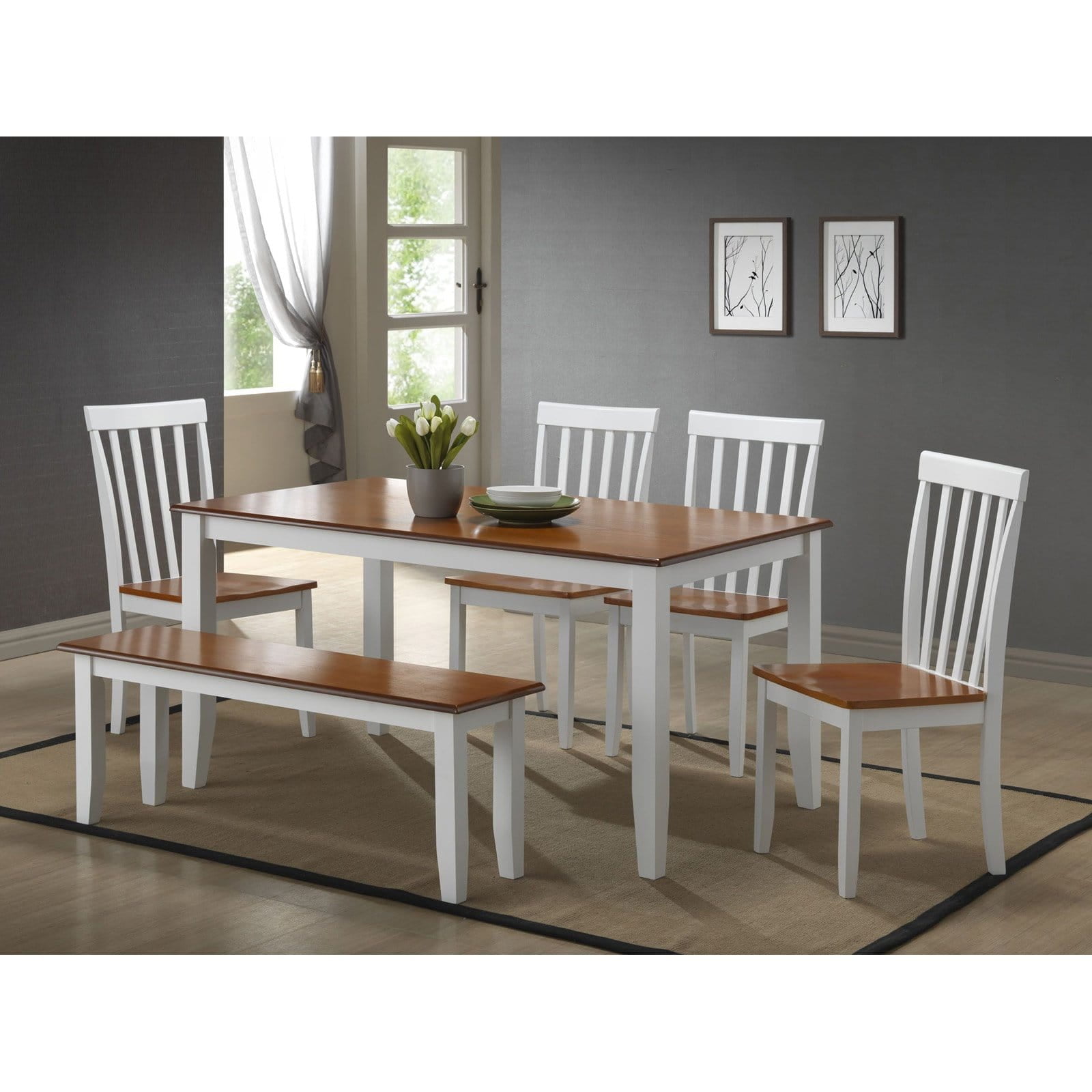 Boraam Bloomington 6 Piece Dining Set, Honey Oak Dining Room Table And Chairs White