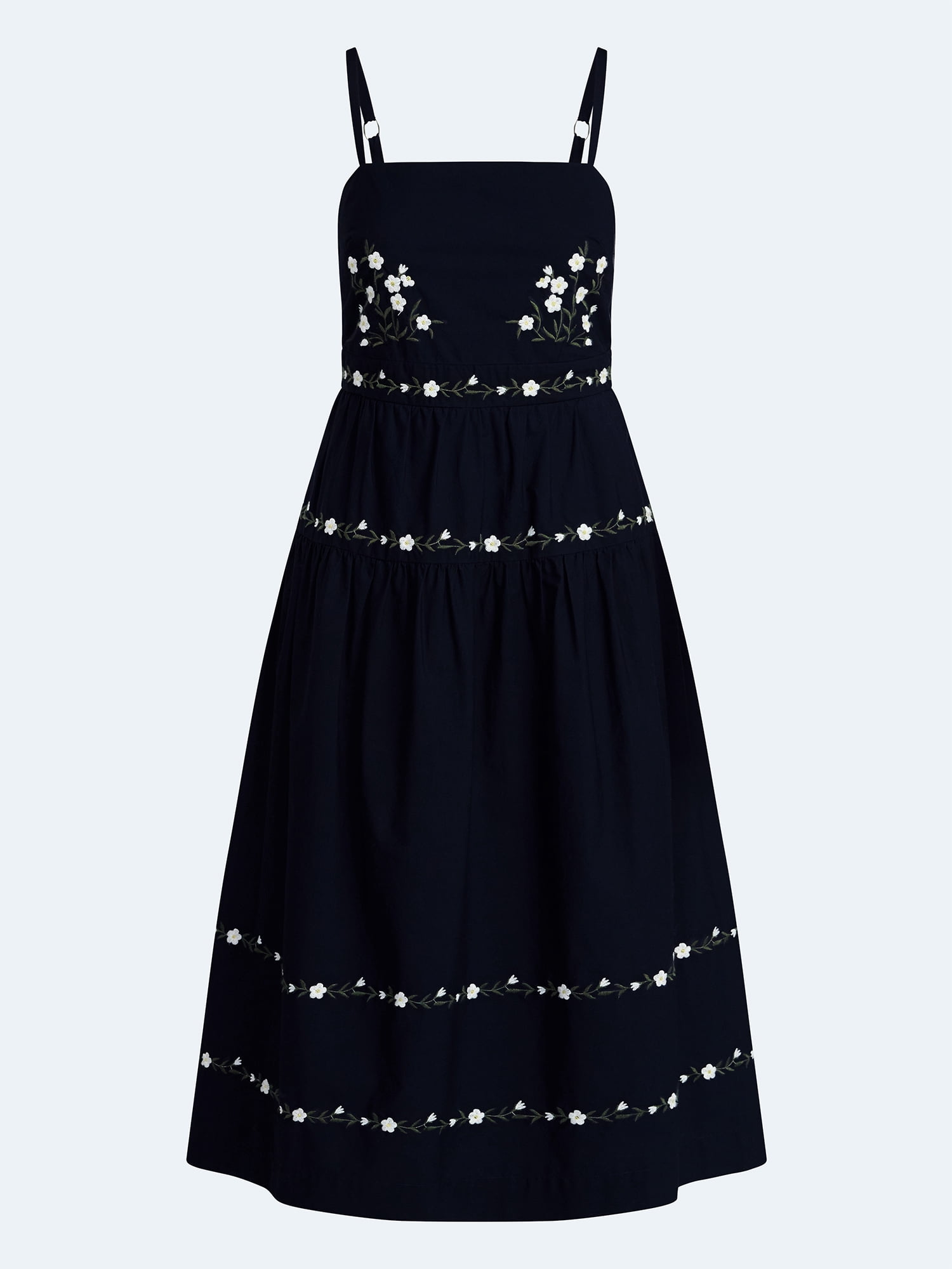 green emerald velvet dress Baltic Born Womens Georgiana Embroidered Midi Dress | Navy main image 0