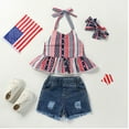 thumbnail image 4 of LNMQLPDBS Girls' Clothing Sets Independence Day Suits Red White and Blue Star Striped Printed Sleeveless Halter Tops + Denim Shorts 2pcs Outfits 2t Girl Clothes for 4thof July Summer Set, 4 of 7