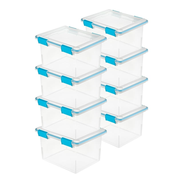 Sterilite Boîte à Joint de 32 Qt, Bacs de Rangement en Plastique Transparents Empilables avec Couvercle à Loquet, Lot de 8