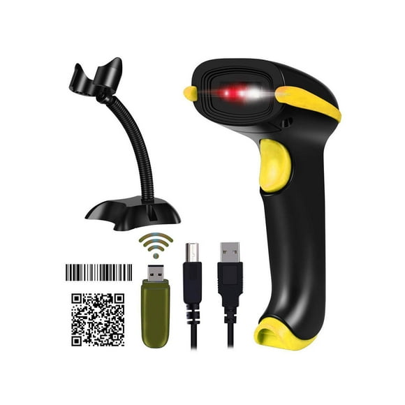 Wireless 2D Barcode Scanner 2 in 1 2.4GHz Wireless & USB 2.0 Wired 1D 2D Barcode Reader with Stand Datamatrix PDF417 QR Bar Code Scanner for Mobile Payment Computer Screen
