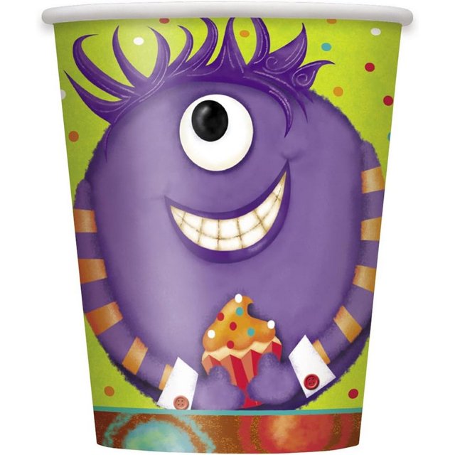Unique Party - Vaso para Fiesta Diseño Monstruo de Papel - Pack de 8 (Verde, Morado)
