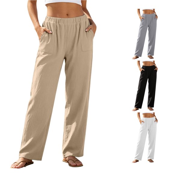 Glisme Womens Pants High Waist Straight Leg Trousers Relax Fit Slacks With Pocket Basic Clothes Khaki 2Xl