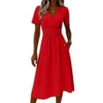 thumbnail image 6 of asdoklhq Cocktail Dresses for Lady Mother Of The Bride Dresses A Line Dress Women's Solid Color Casual Dress Red 2X, 6 of 7
