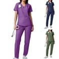 thumbnail image 5 of Women Scrubs Set Stretch Soft V-Neck Top with Straight Leg Scrub Pants with Pockets, 5 of 5