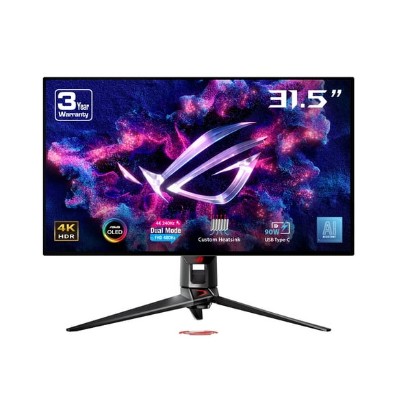 Monitor para juegos ASUS ROG Swift 4K OLED de 32" (PG32UCDP) - WOLED, modo dual (4K 240 Hz, FHD 480 Hz), 0,03 ms, compatible con G-SYNC, disipador de calor personalizado, juegos AI, 99 % DCI-P3, 10 bi