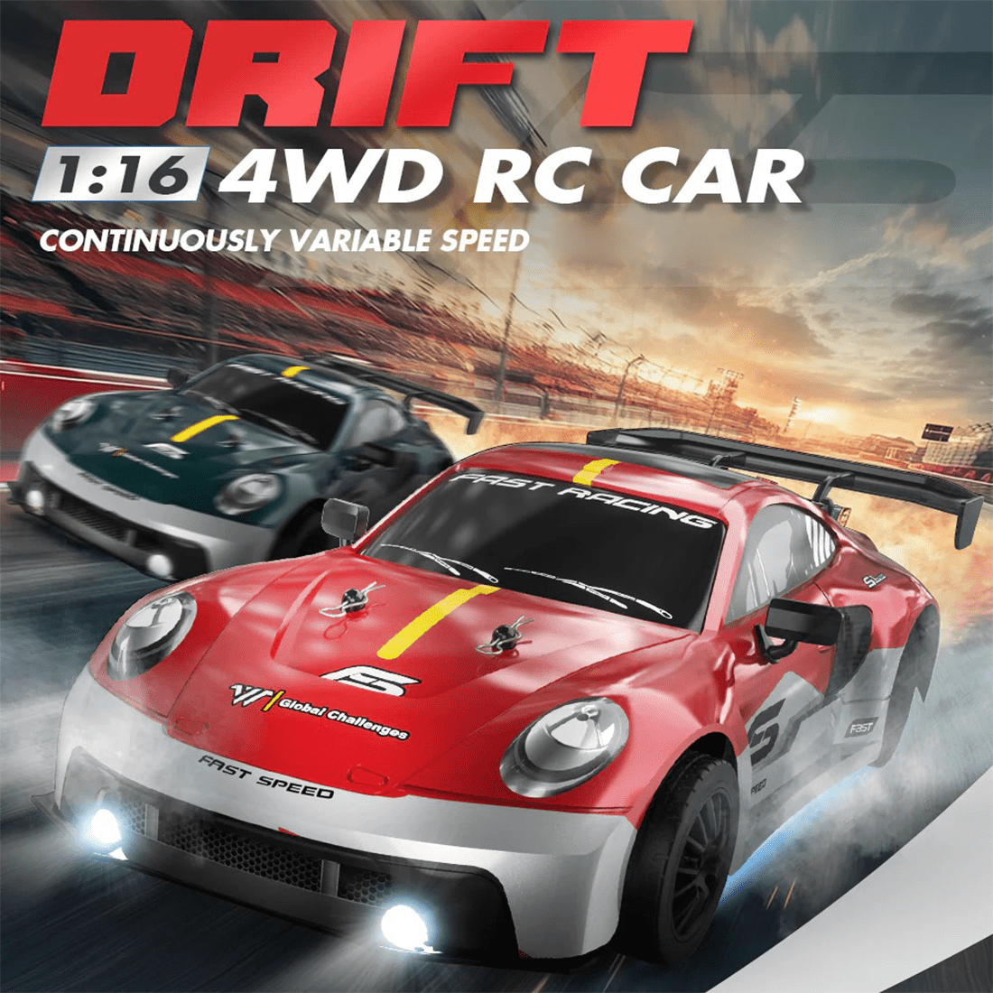 1:16 Scale 4WD RC Drift Car, 2.4GHz Remote Control Racing Car with LED Lights, 25+ Minutes Run Time, High-Speed Electric Model for Hobbyists and Adults Blue