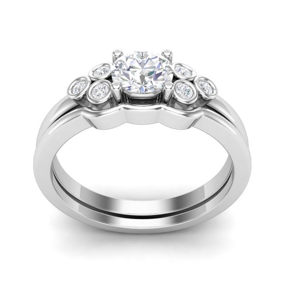 0.50 Ct Round Cut Moissanite Accent Stone Engagement 925 Sterling Silver Women Ring