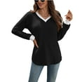 thumbnail image 5 of Josdec Women's Color Block Trim V-Neck Vertical Ribbed Knit Pullover Top, Raglan Long Sleeve Curved Hem Casual Fashion Tops S-XXL, 5 of 5