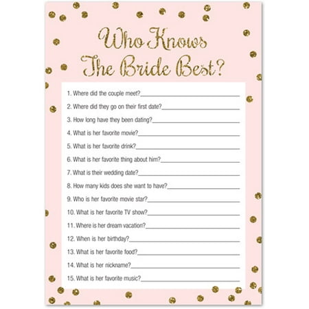 Who Knows Bride Best Bridal Shower Game -Faux Gold Glitter on Pink - 24