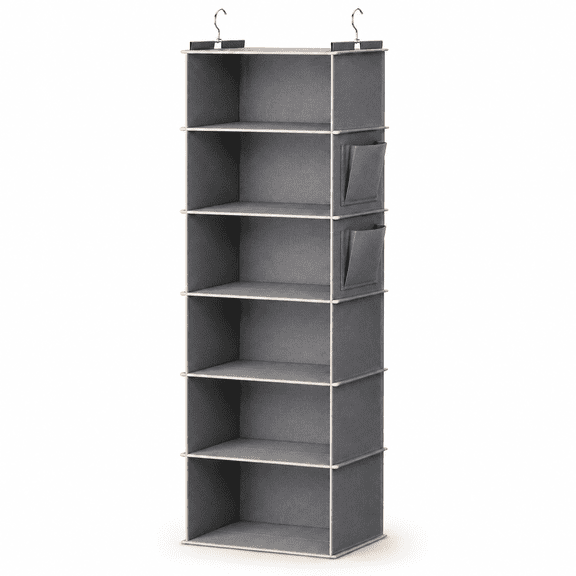 Brotasdro 6-Shelf Hanging Closet Organizer with Bamboo Inserts & Side Pockets, Gray