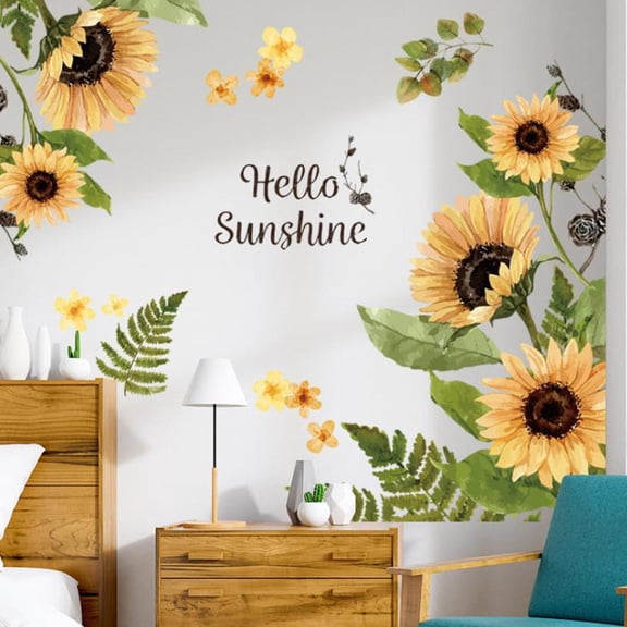 Sunflower Wall Sticker Glass Decorative Sticker Living Room Bedroom Floral Decor