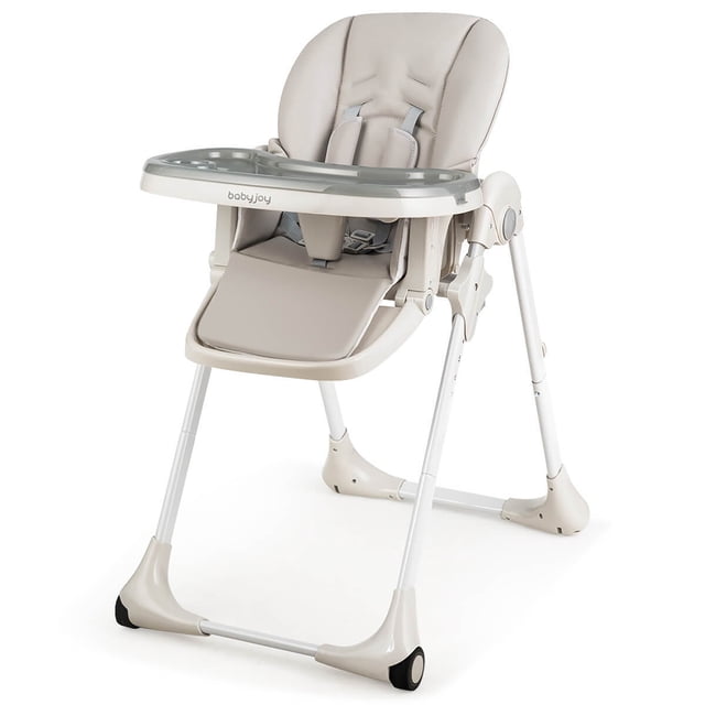Gymax Chaise Haute pour Bébé avec 7 Hauteurs et 3 Repose-Pieds, Porte-Gobelet Réglable, 2 Roues