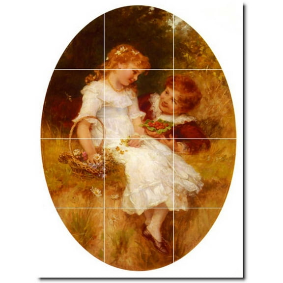 Ceramic Tile Mural-Frederick Morgan Children Painting 23. 12.75" w x 17" h using (12) 4.25 x 4.25 ceramic tiles
