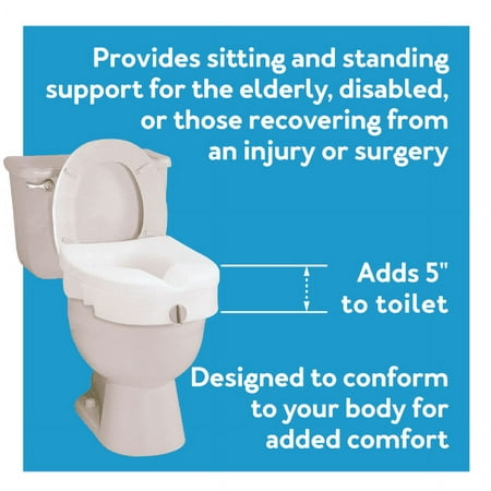 Carex High Rise Toilet Seat with Lock, Standard Fit, Adds 5 in Height for Round & Elongated Toilets, 300lb Capacity