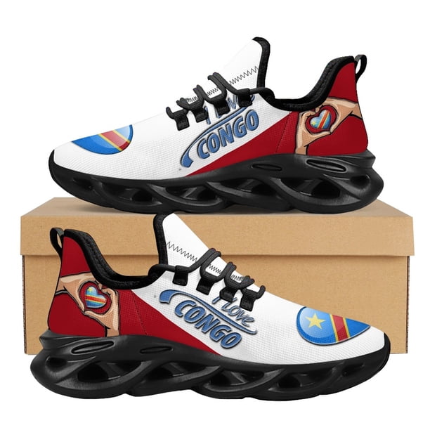 Zapatos de plataforma con cordones y malla con bandera del Congo unisex, zapatillas de deporte transpirables de verano para mujer, calzado cómodo nuevo
