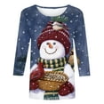 thumbnail image 4 of Hauts de Sortie pour Femmes Décontracté Ample Col Rond Manches 3/4 Imprimé de Noël Blouses d'Été en Solde, 4 of 5