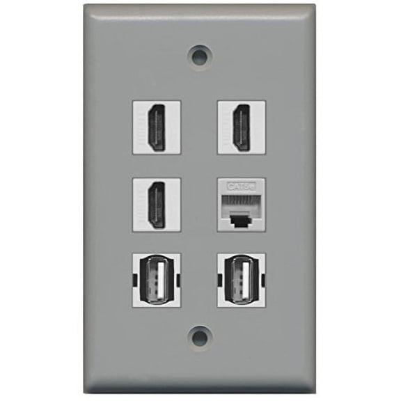 RiteAV - 3 HDMI 2 Port USB A-A 1 Port Cat5e Ethernet Wall Plate - Gray